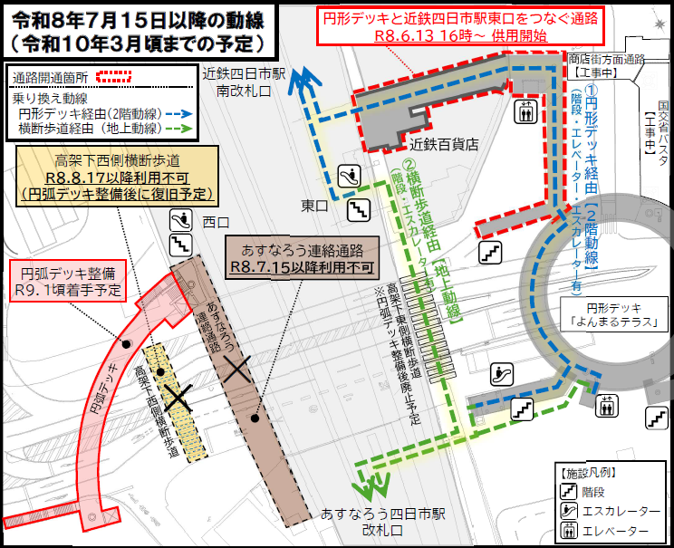 近鉄四日市駅-あすなろう四日市駅の乗り換え動線が変わります
